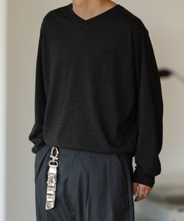 W/Si/Ca 18G V Neck Knit ASH BLACK 黒 長袖 LIDNM / Llife ONLINE STORE / W/Si/Ca 18G V Neck Knit