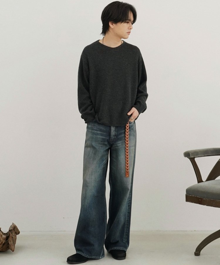 LIDNM　Llife LEATHER CHAIN BELT　PEACOCK　青 LIDNM Llife LEATHER CHAIN BELT 青 PEACOCK