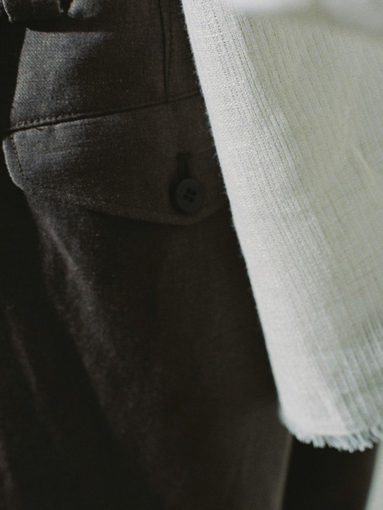 WOOL LINEN  BELTED PANTS