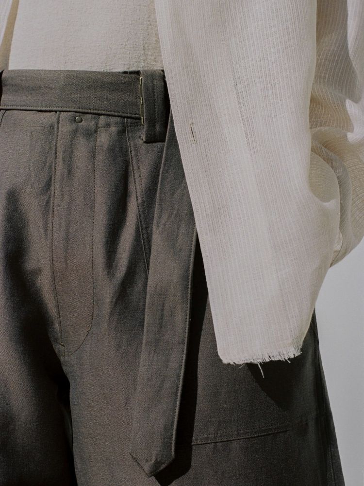 WOOL LINEN  BELTED PANTS