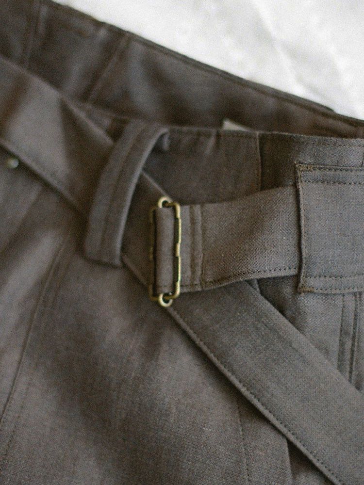 WOOL LINEN  BELTED PANTS