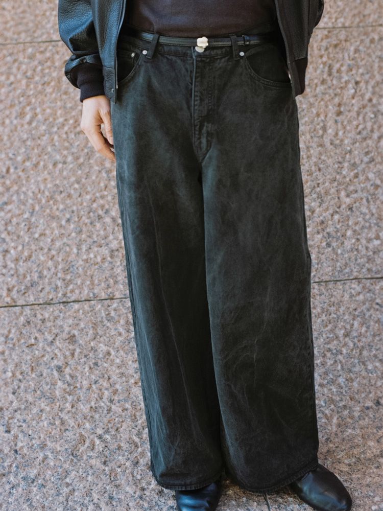 CRACK WASHED BAGGY DENIM PANTS