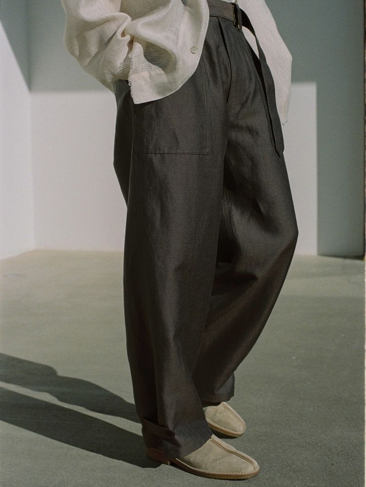 WOOL LINEN  BELTED PANTS