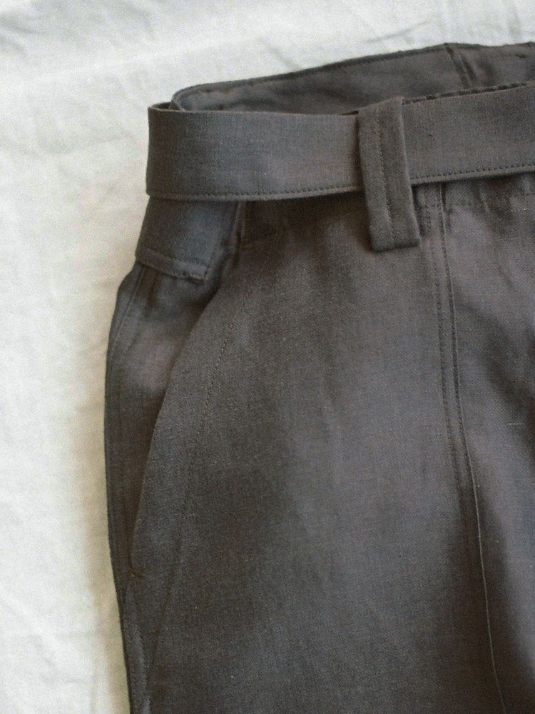 WOOL LINEN  BELTED PANTS
