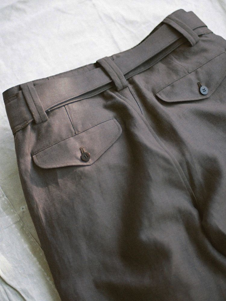 WOOL LINEN  BELTED PANTS