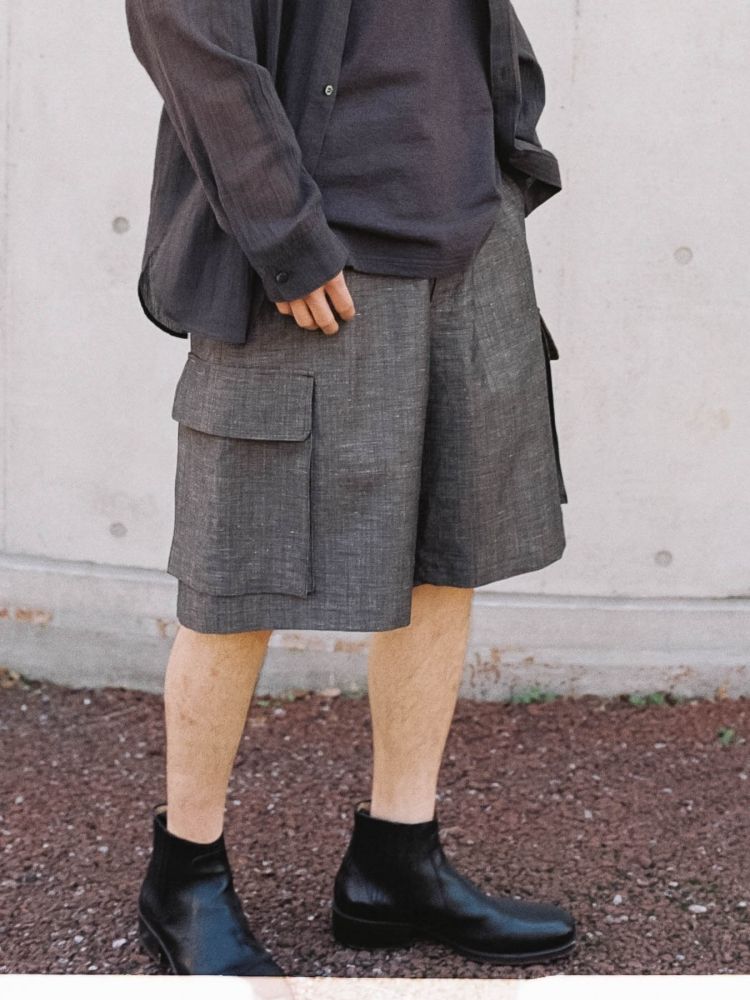 LINEN WOOL PINHEAD SHORTS
