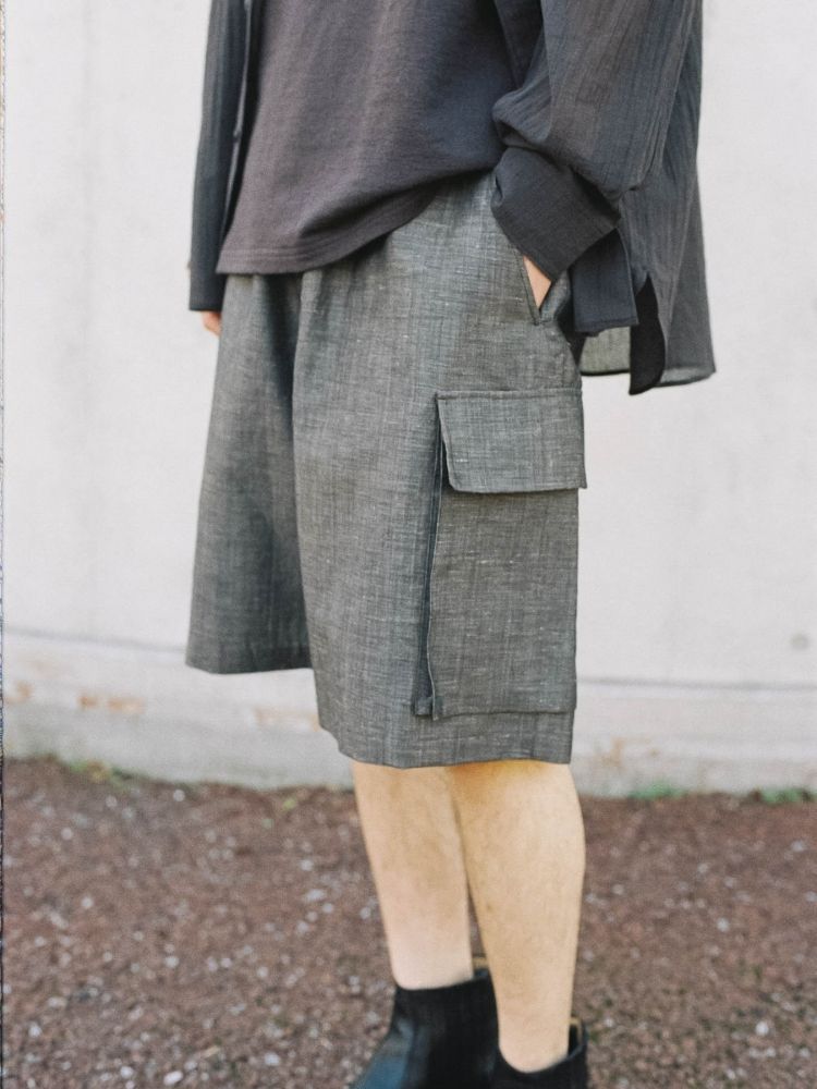 LINEN WOOL PINHEAD SHORTS
