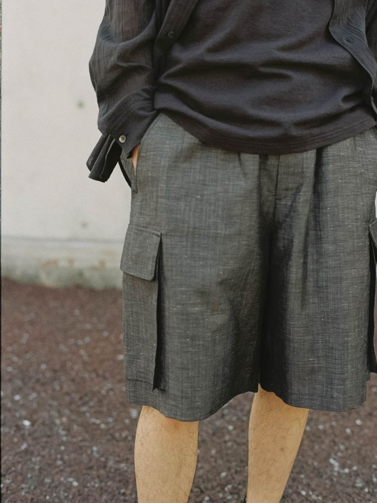 LINEN WOOL PINHEAD SHORTS