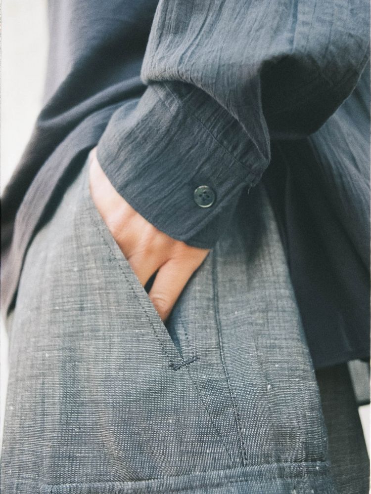 LINEN WOOL PINHEAD SHORTS