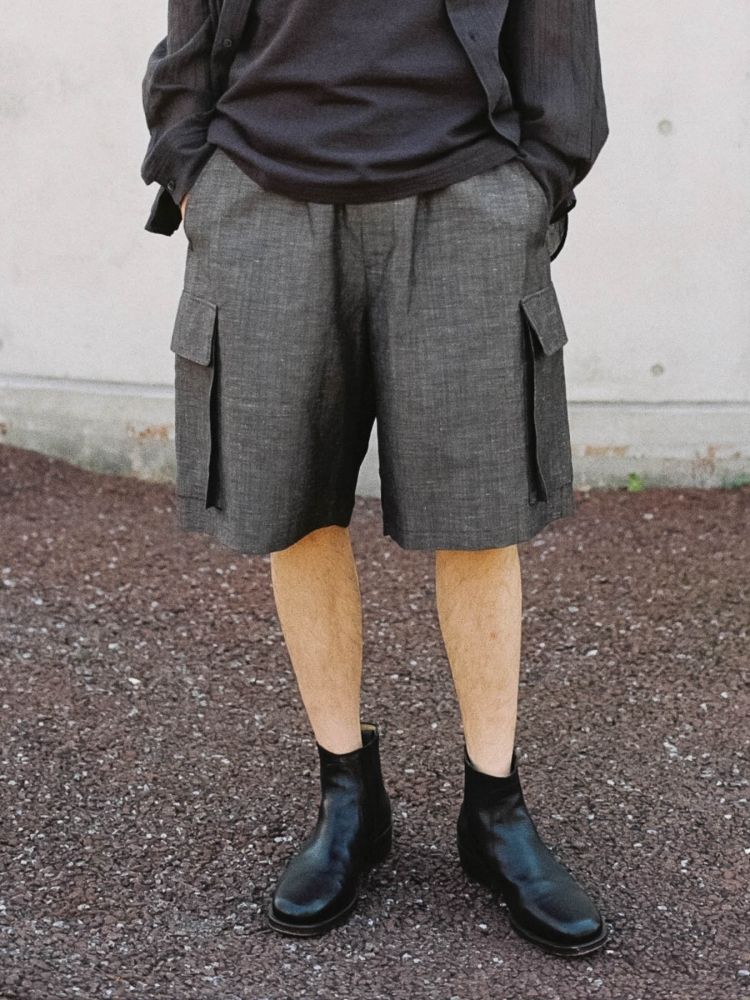 LINEN WOOL PINHEAD SHORTS
