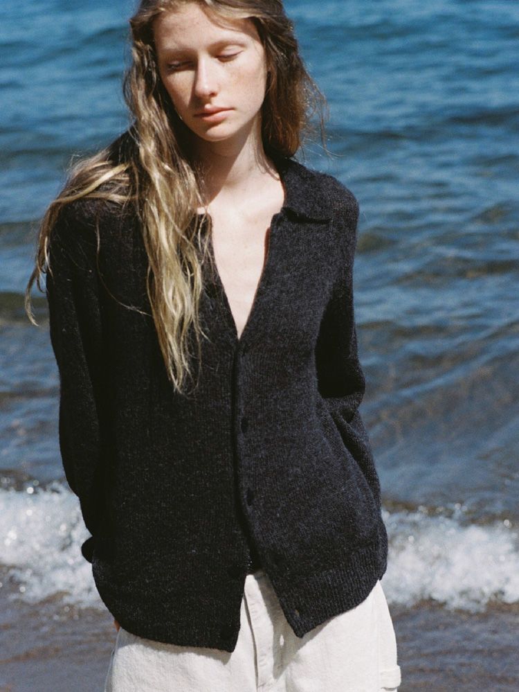 Alpaca Knit Shirt Cardigan