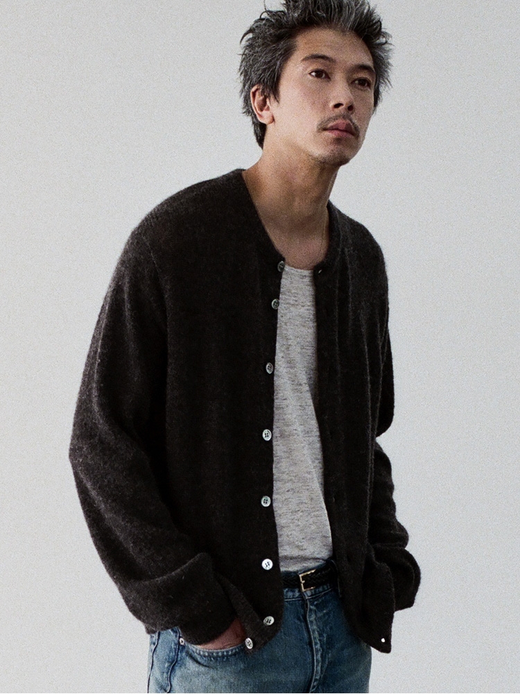Alpaca Blend Crew Neck Cardigan