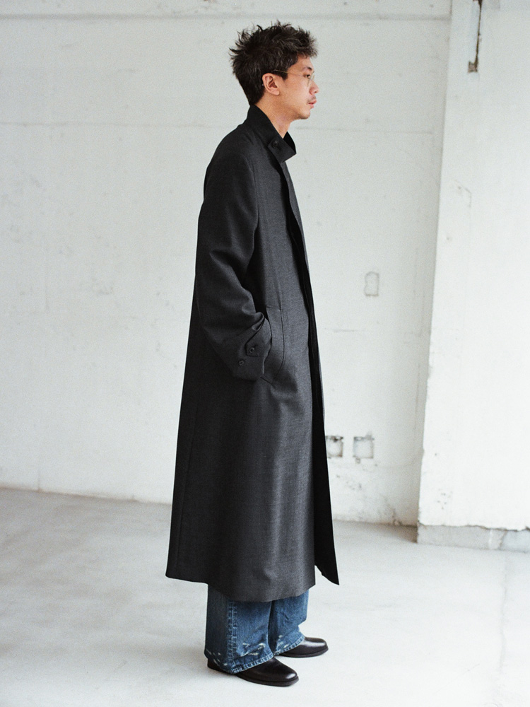 Stand Collar Structured Wool Coat
