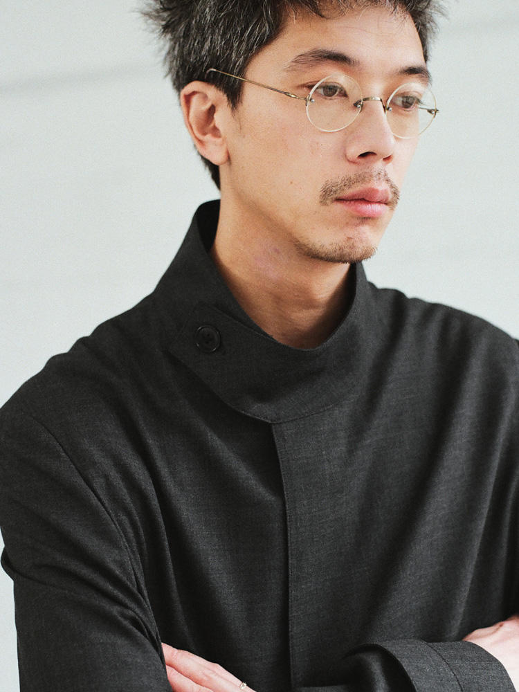 Stand Collar Structured Wool Coat