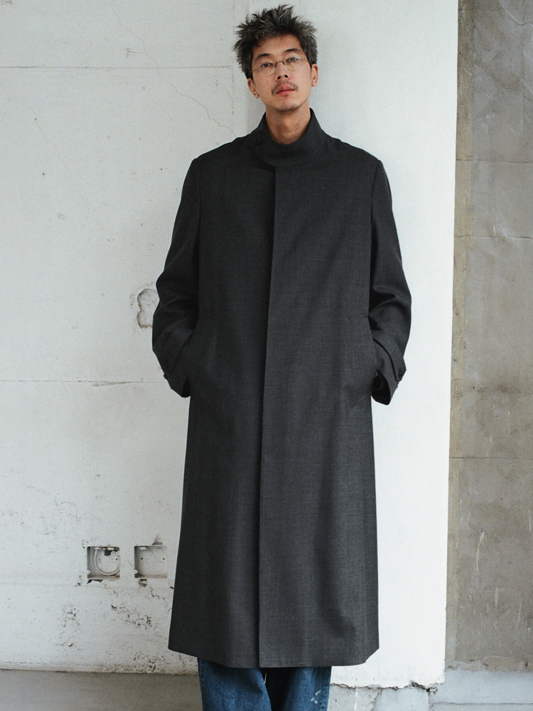 Stand Collar Structured Wool Coat