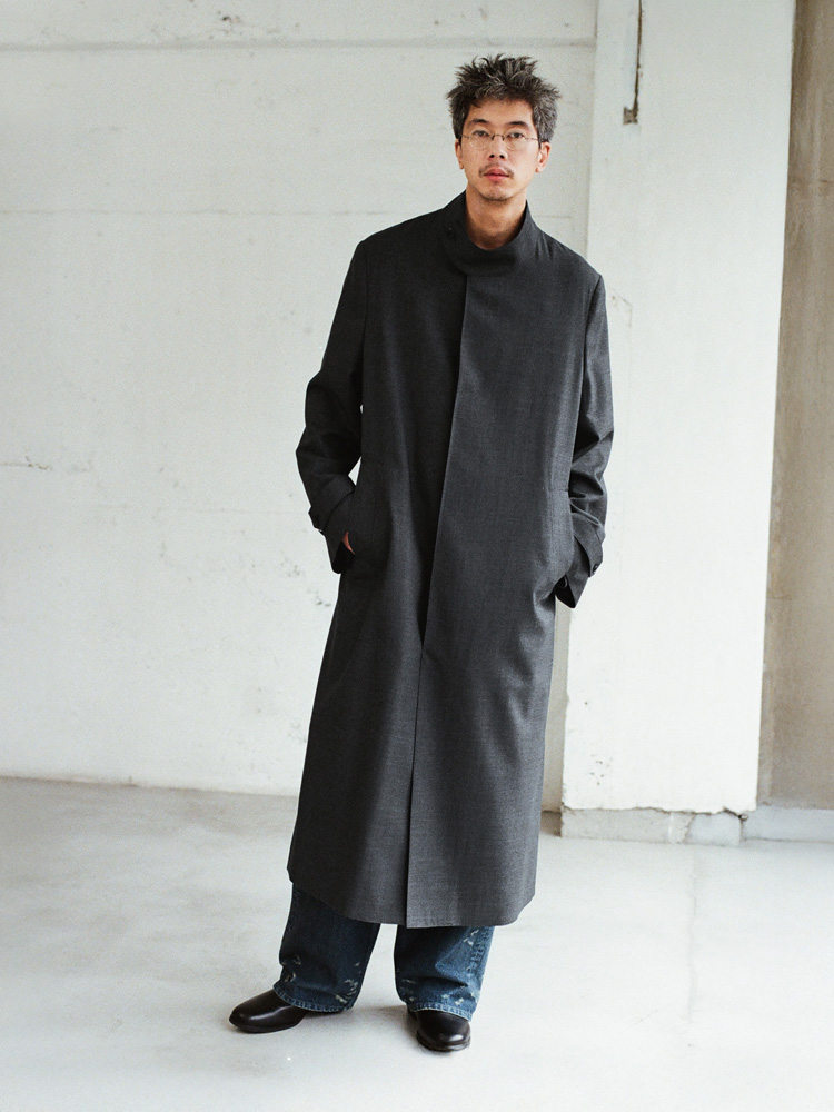 Stand Collar Structured Wool Coat