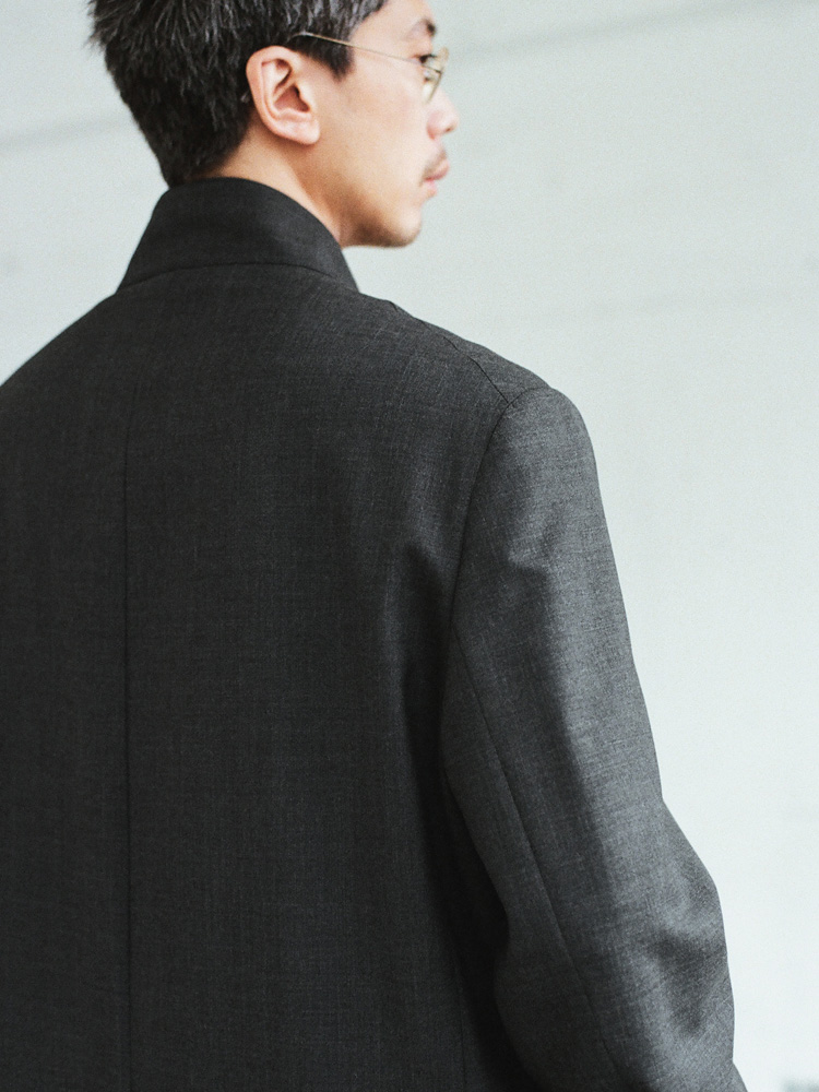 Stand Collar Structured Wool Coat