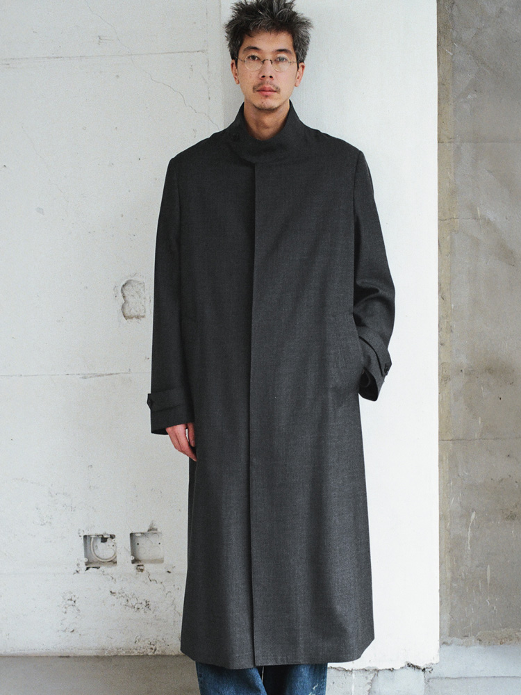 Stand Collar Structured Wool Coat