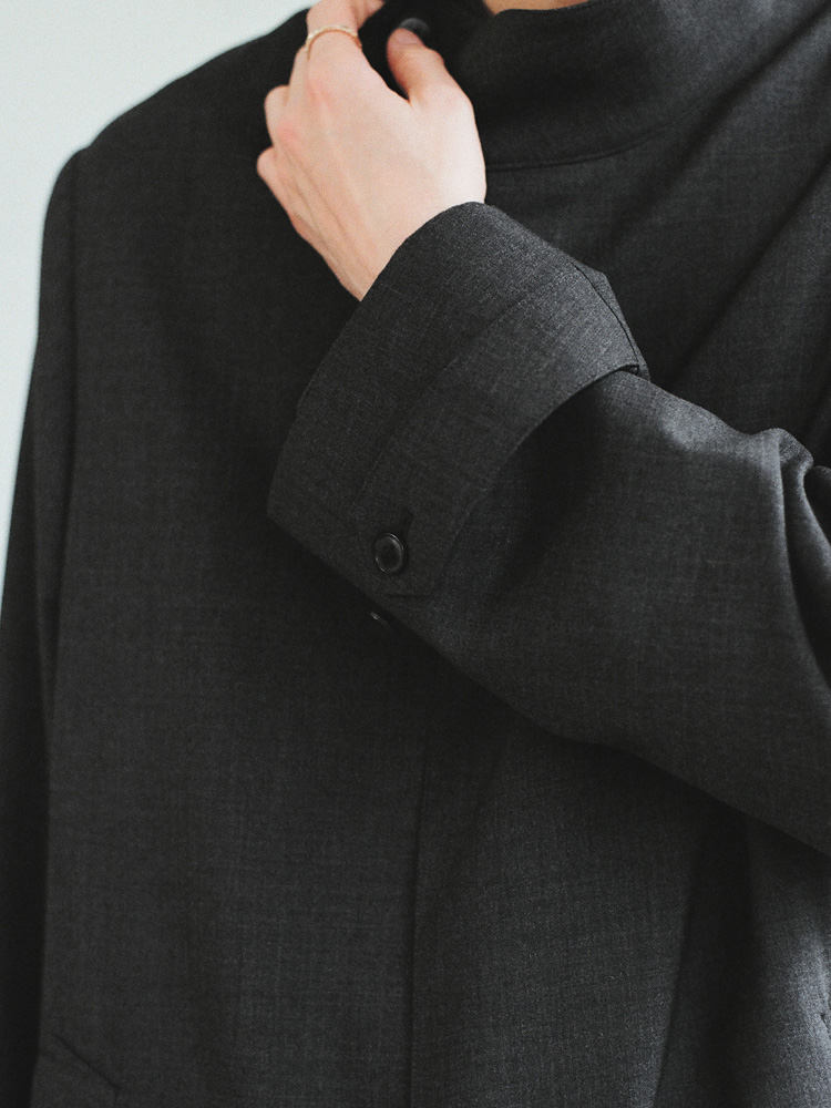 Stand Collar Structured Wool Coat