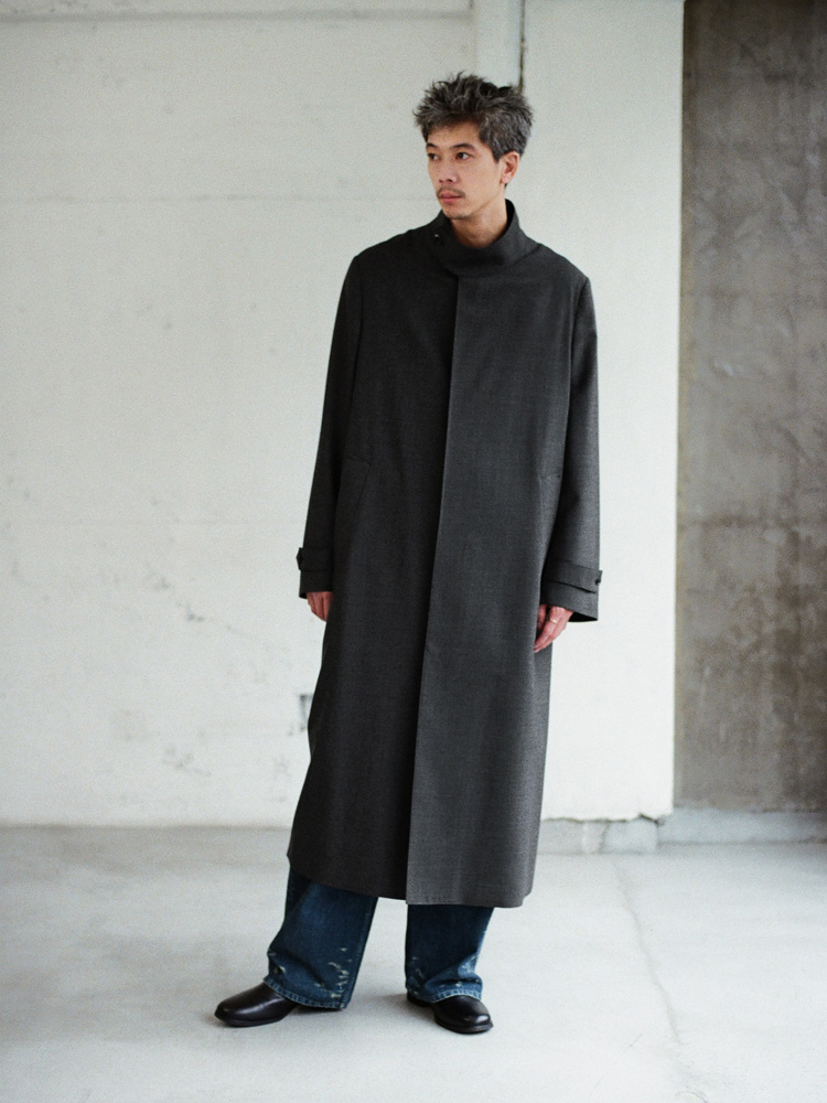 Stand Collar Structured Wool Coat