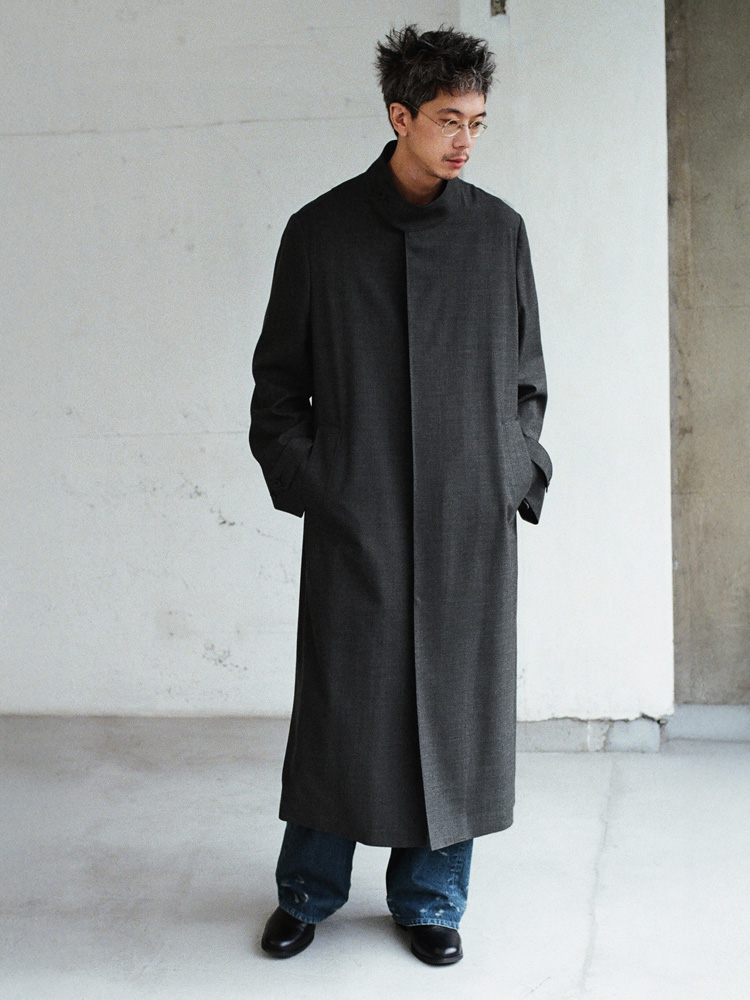 Stand Collar Structured Wool Coat