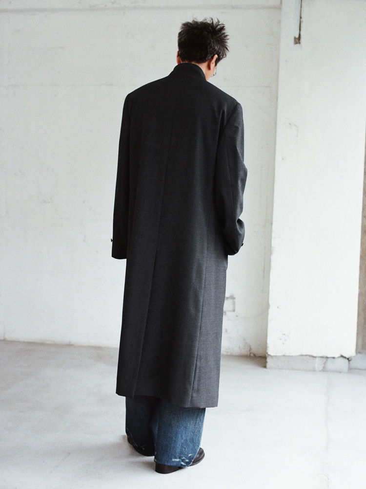 Stand Collar Structured Wool Coat