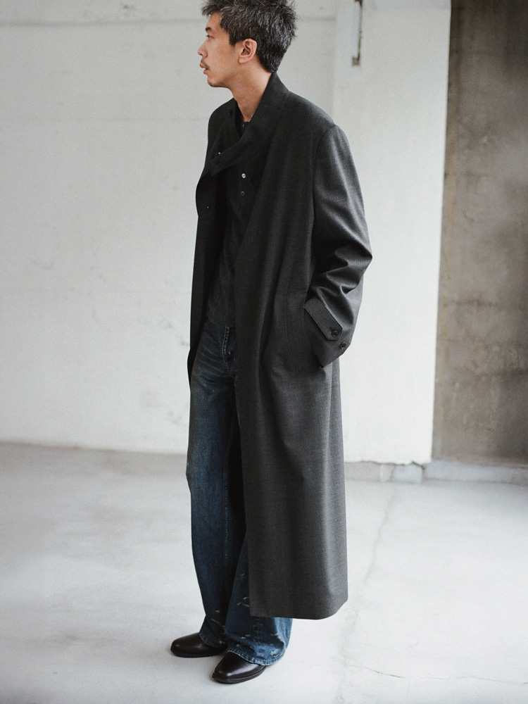 Stand Collar Structured Wool Coat