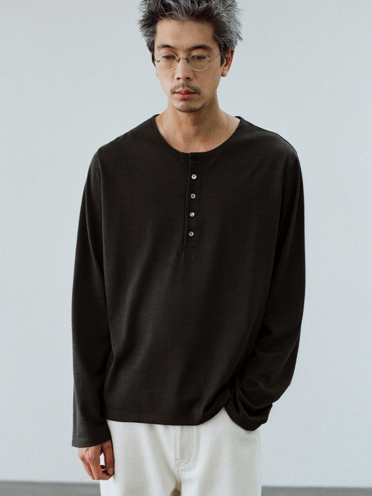 Wool Jersey Henley L/S Tee